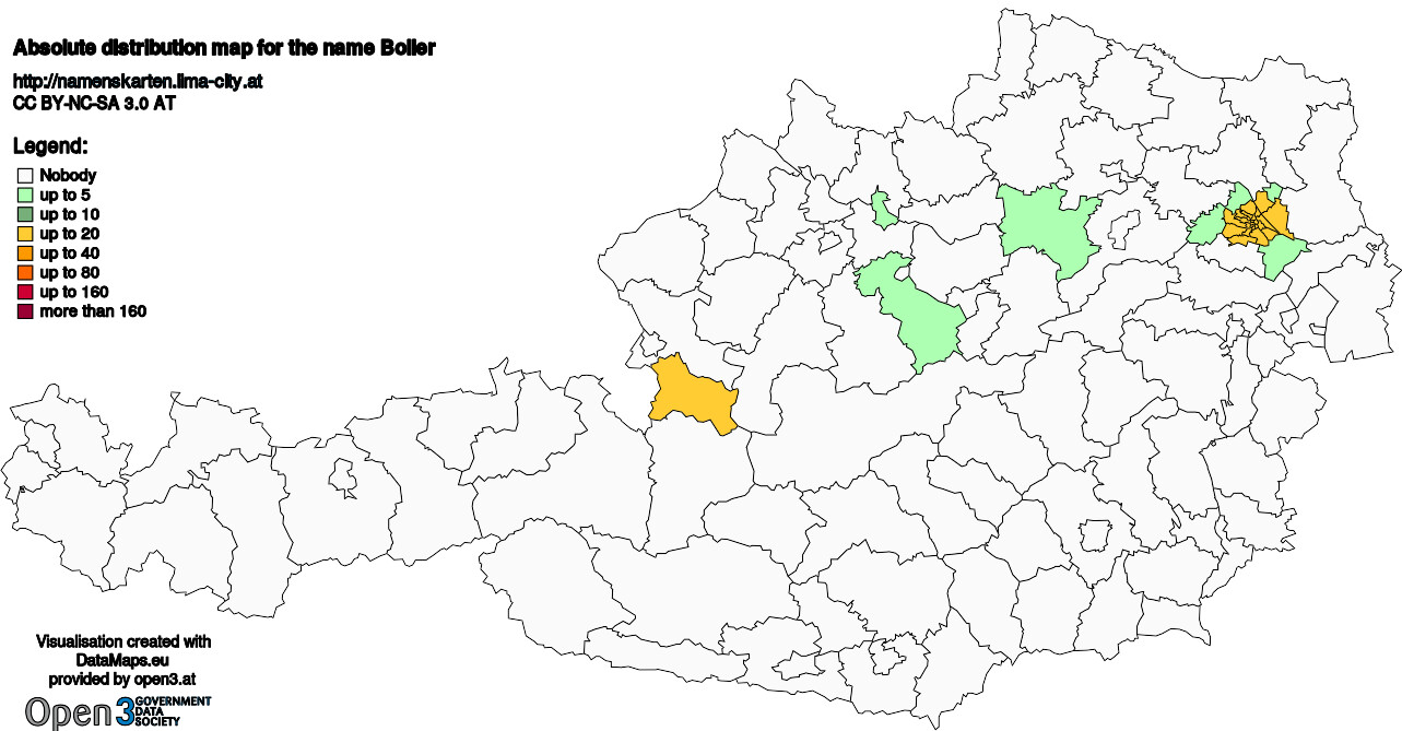 Absolute Distribution maps for surname Boller