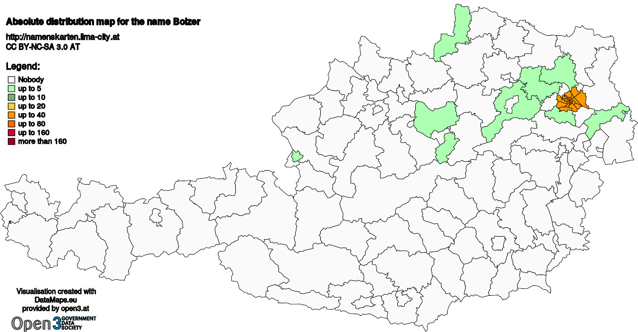 Absolute Distribution maps for surname Bolzer