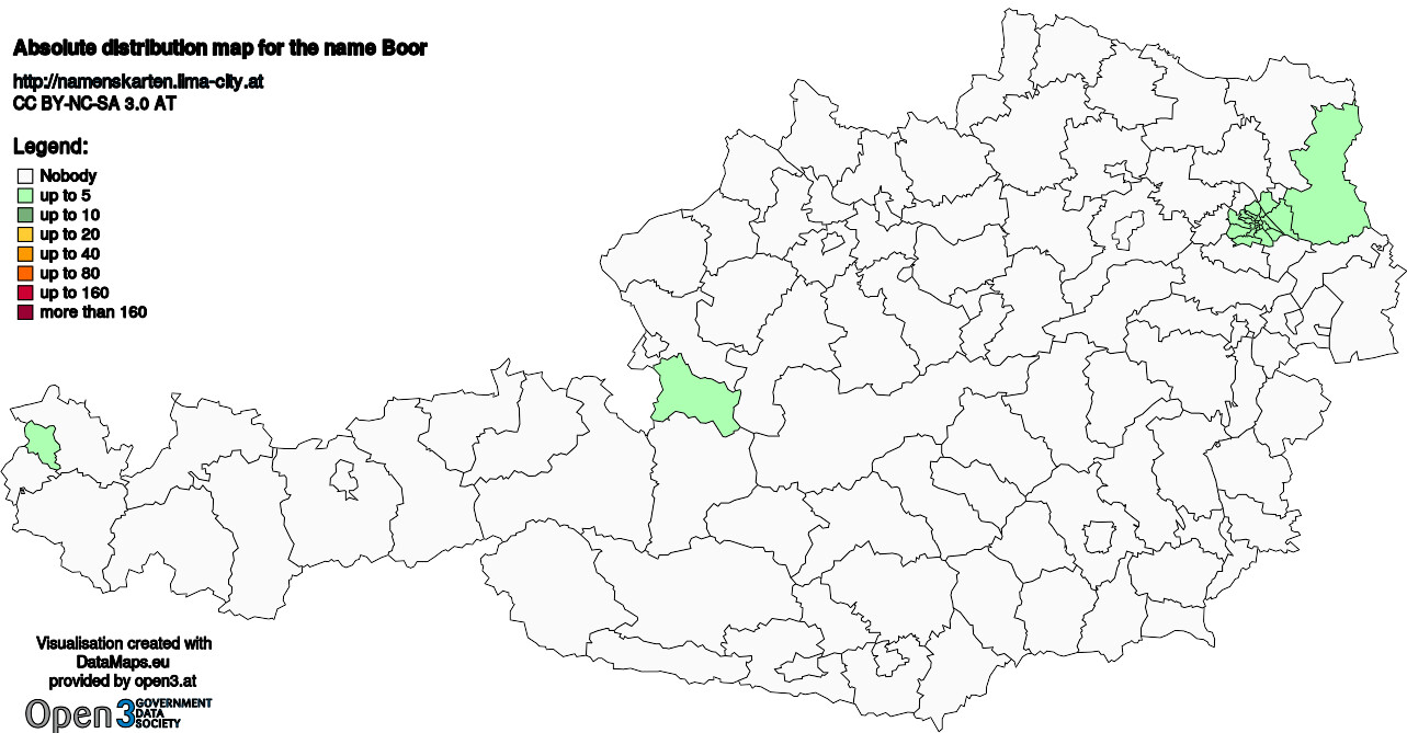 Absolute Distribution maps for surname Boor