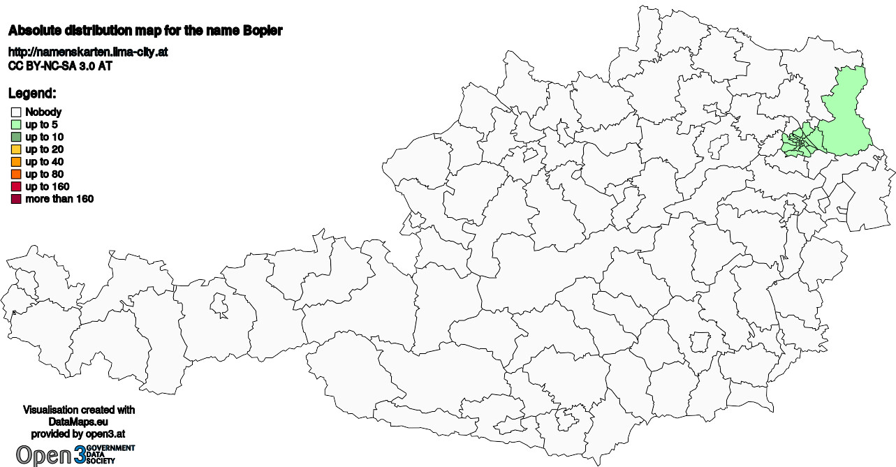 Absolute Distribution maps for surname Bopler