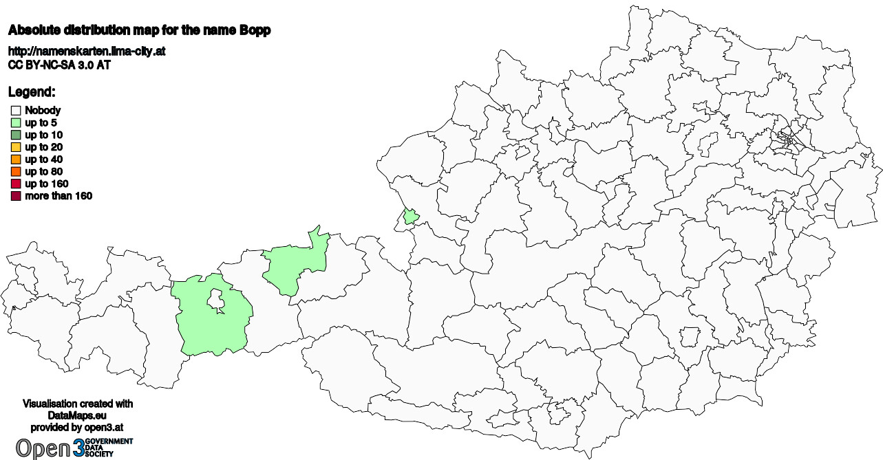 Absolute Distribution maps for surname Bopp