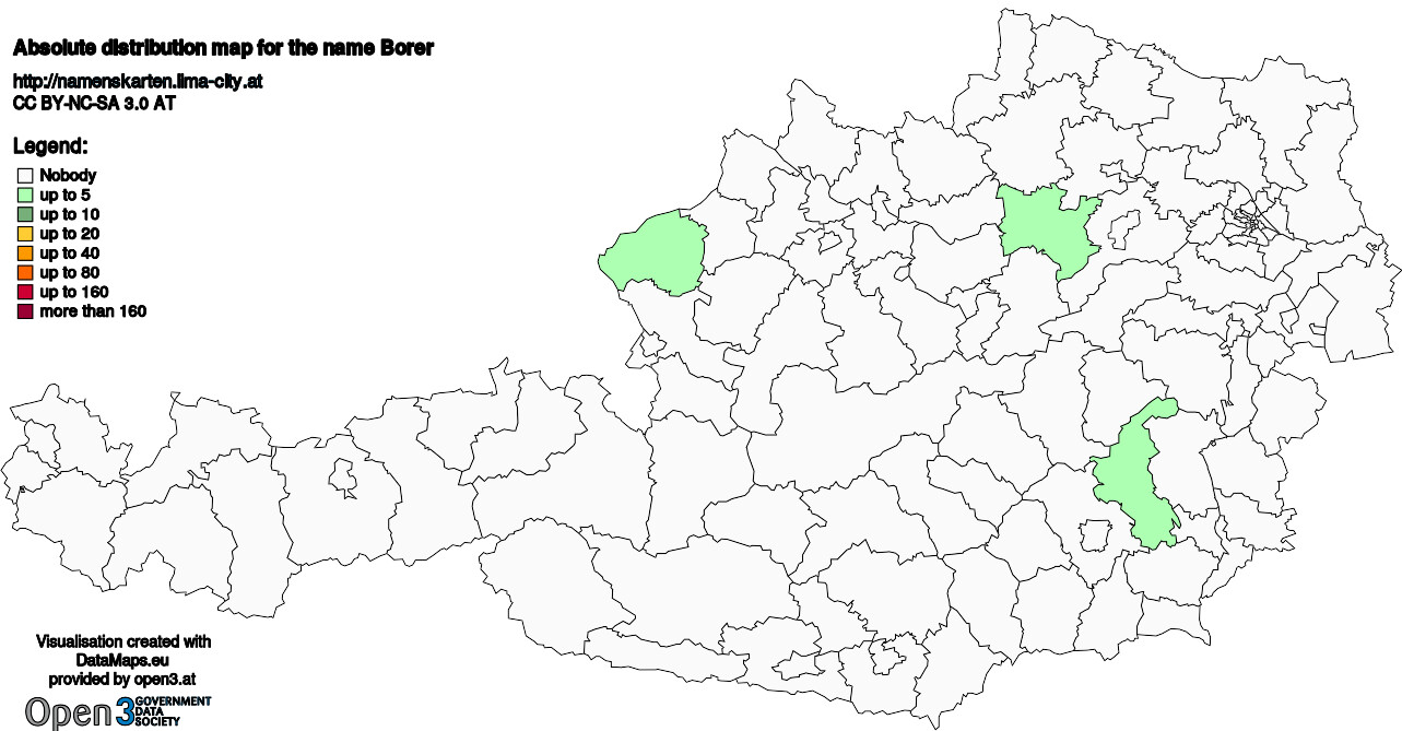 Absolute Distribution maps for surname Borer