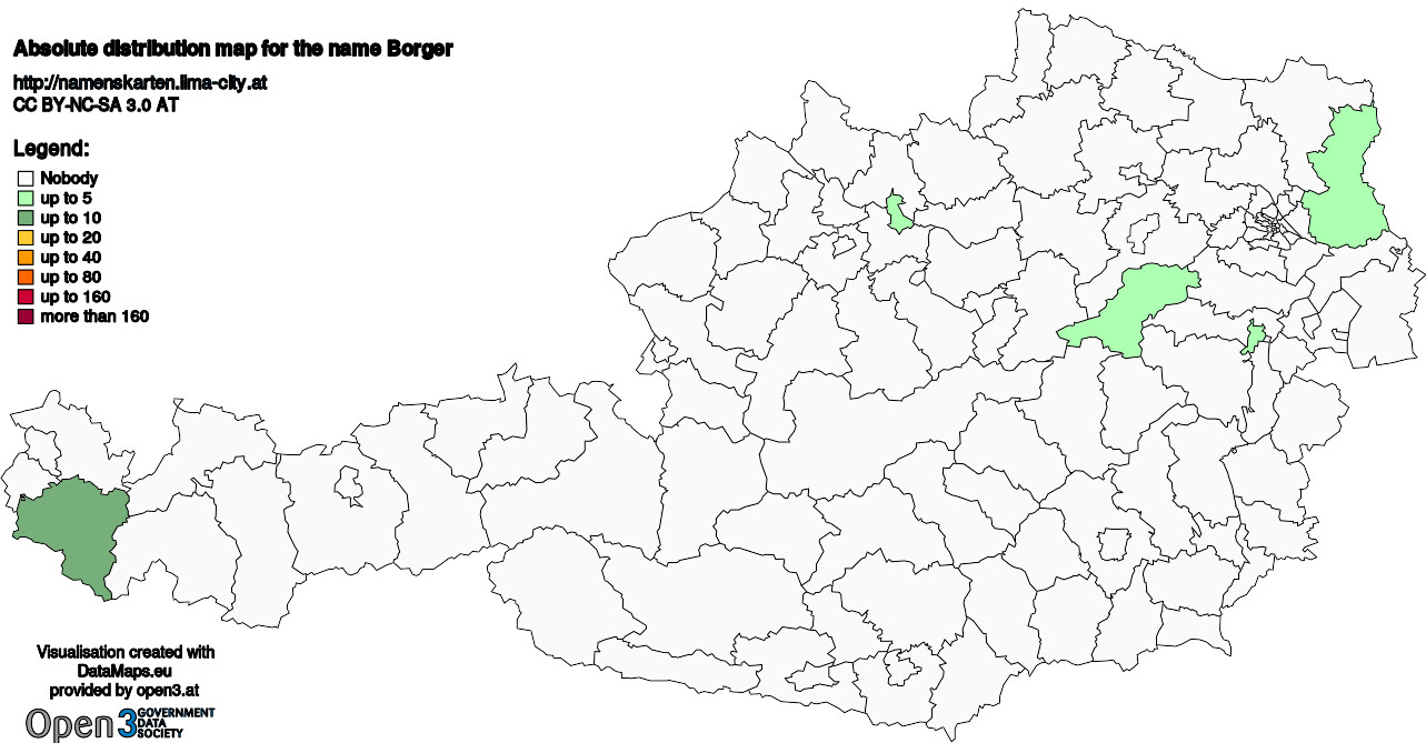 Absolute Distribution maps for surname Borger