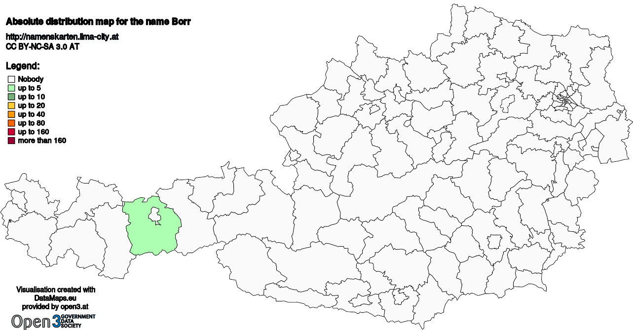 Absolute Distribution maps for surname Borr