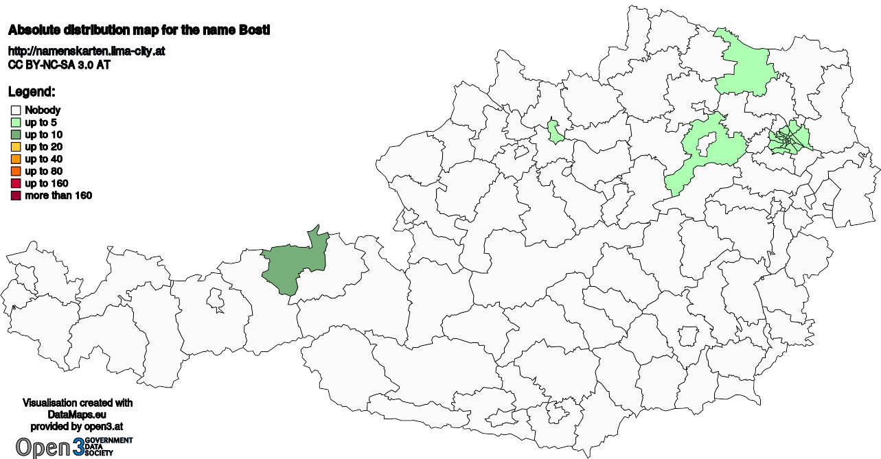 Absolute Distribution maps for surname Bostl