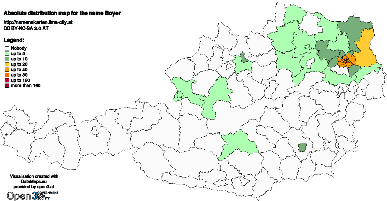 Absolute Distribution maps for surname Boyer