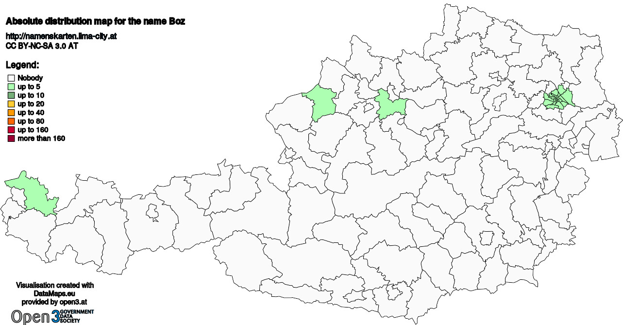 Absolute Distribution maps for surname Boz