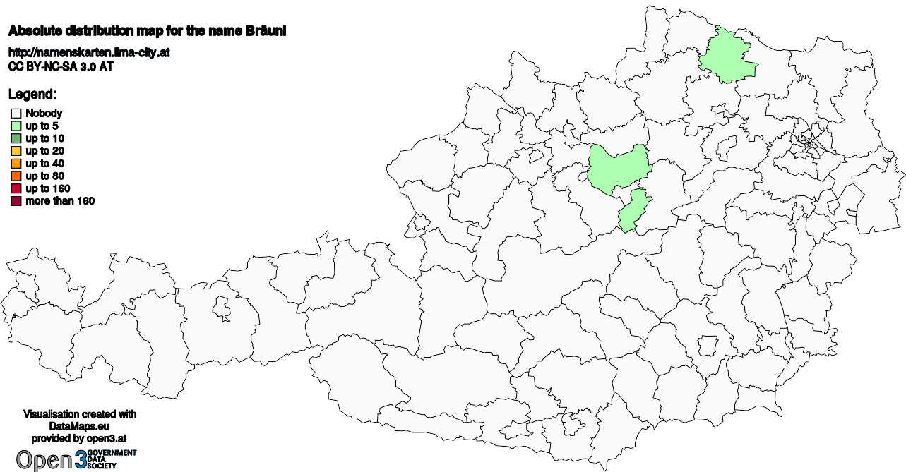 Absolute Distribution maps for surname Bräunl