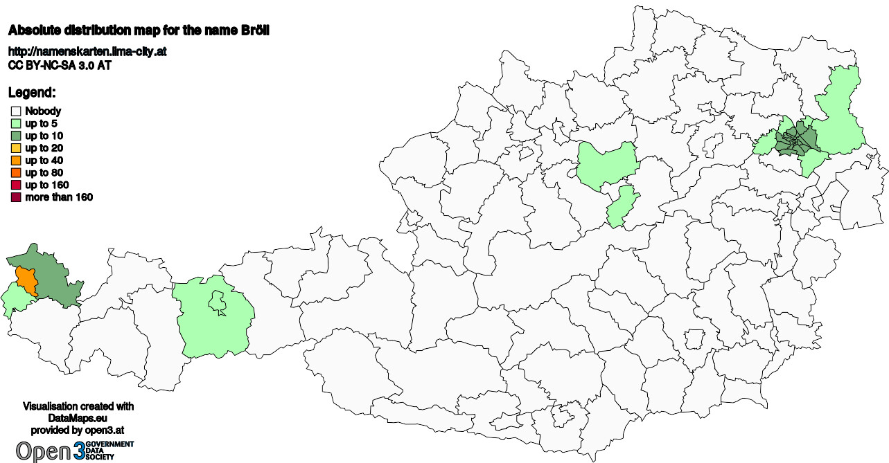 Absolute Distribution maps for surname Bröll