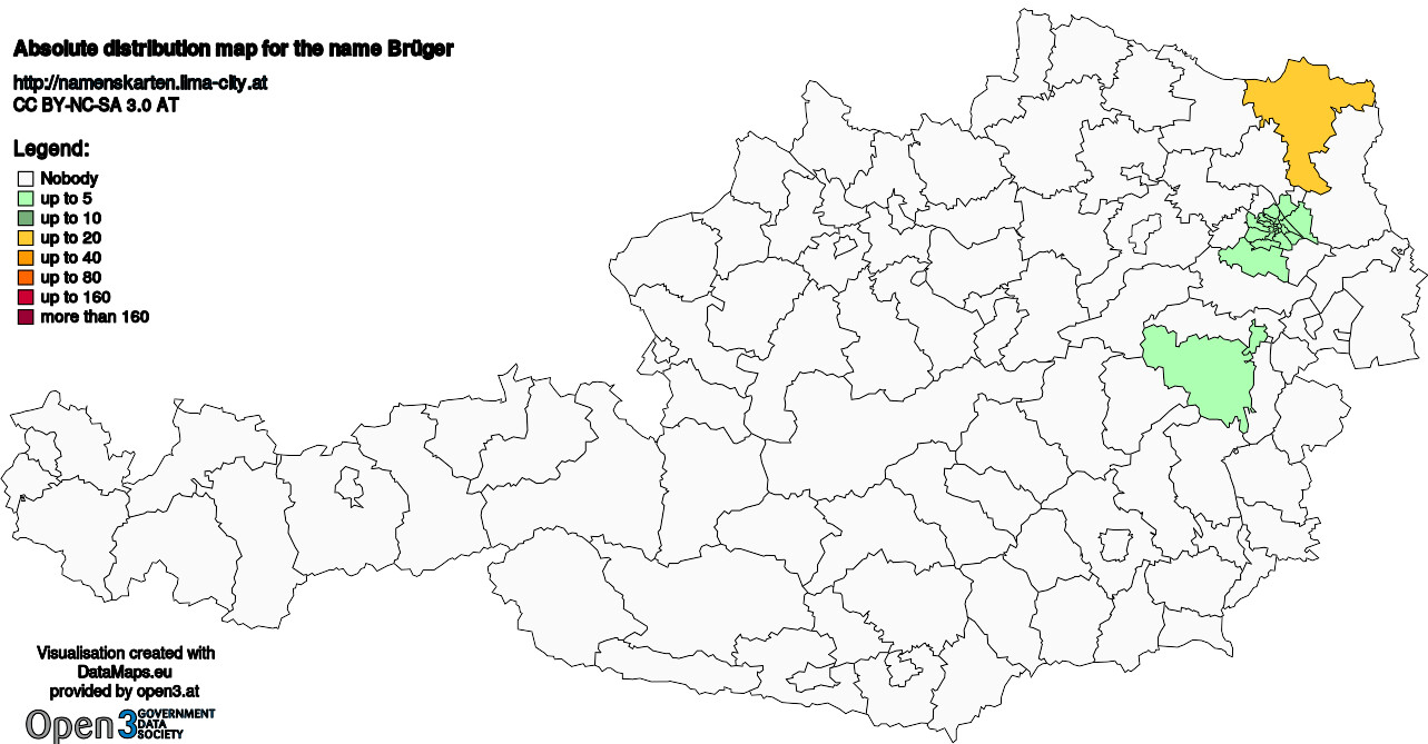 Absolute Distribution maps for surname Brüger