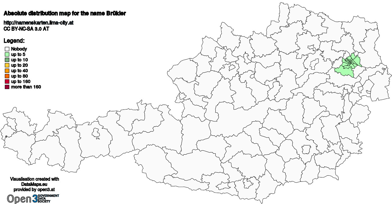 Absolute Distribution maps for surname Brükler