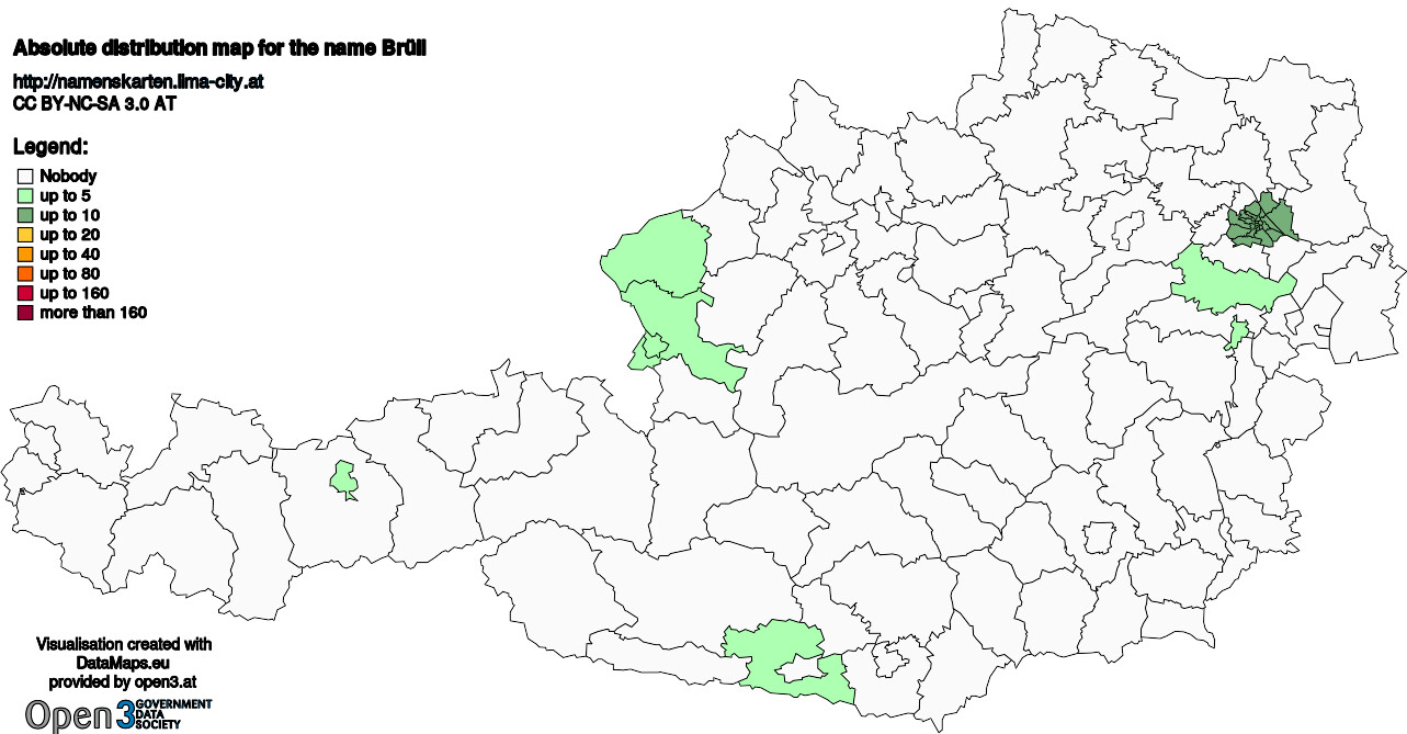 Absolute Distribution maps for surname Brüll