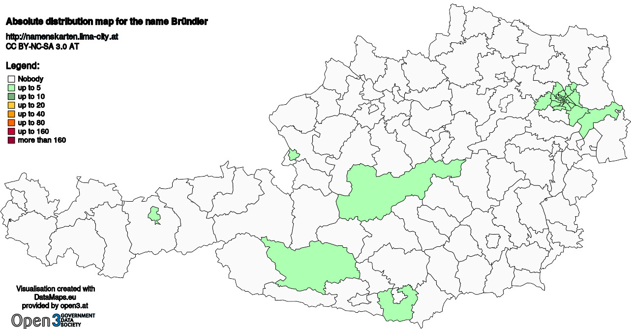Absolute Distribution maps for surname Bründler
