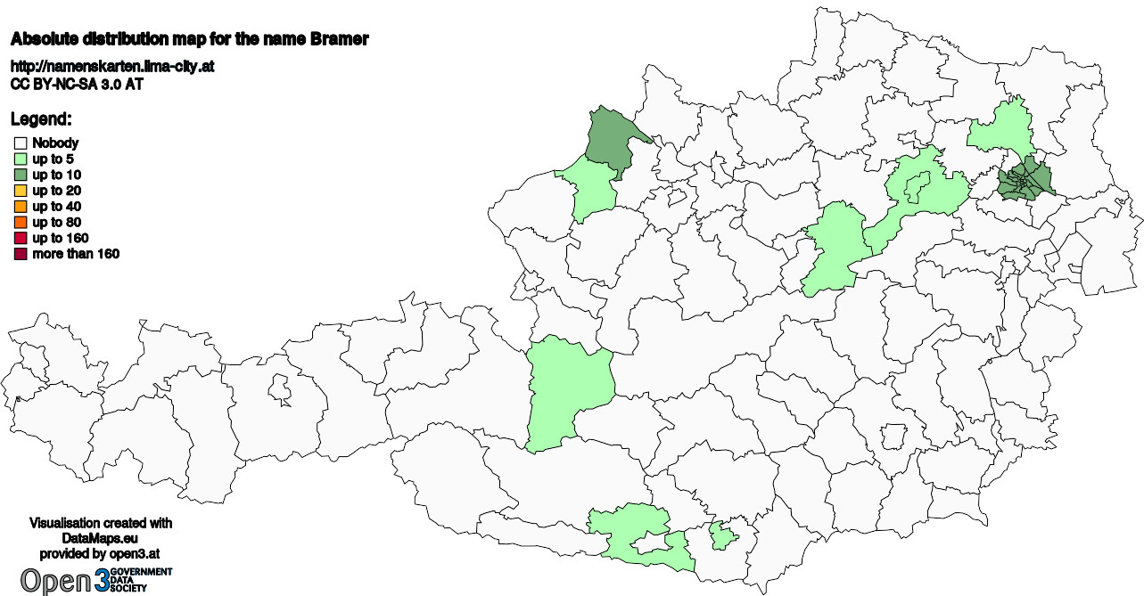 Absolute Distribution maps for surname Bramer