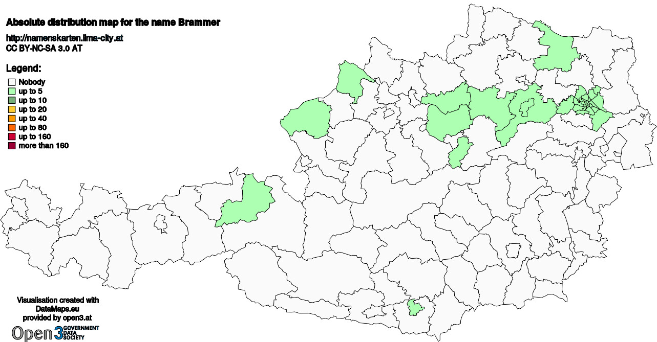 Absolute Distribution maps for surname Brammer