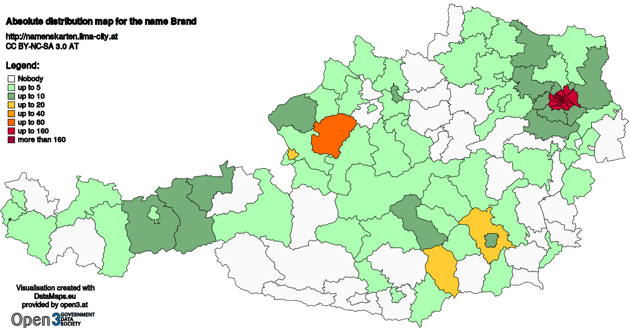 Absolute Distribution maps for surname Brand