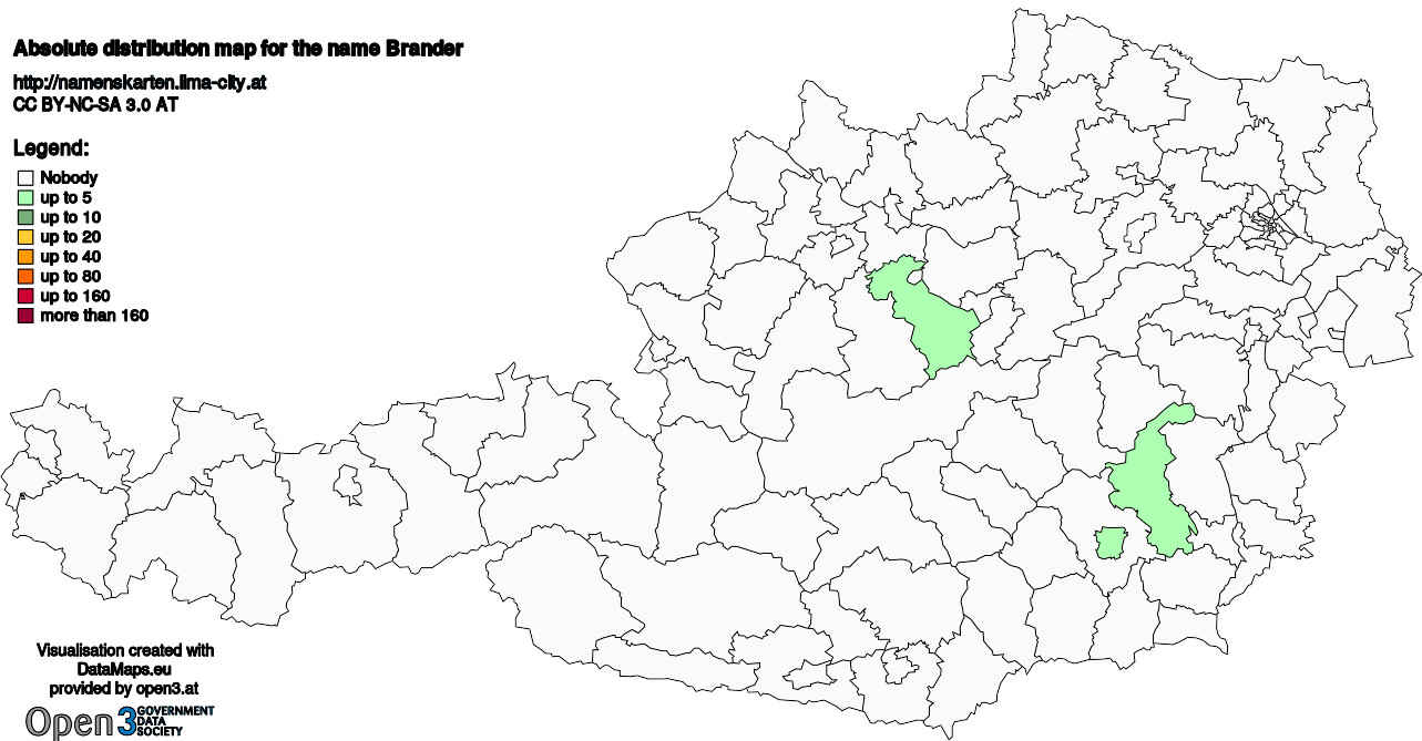 Absolute Distribution maps for surname Brander