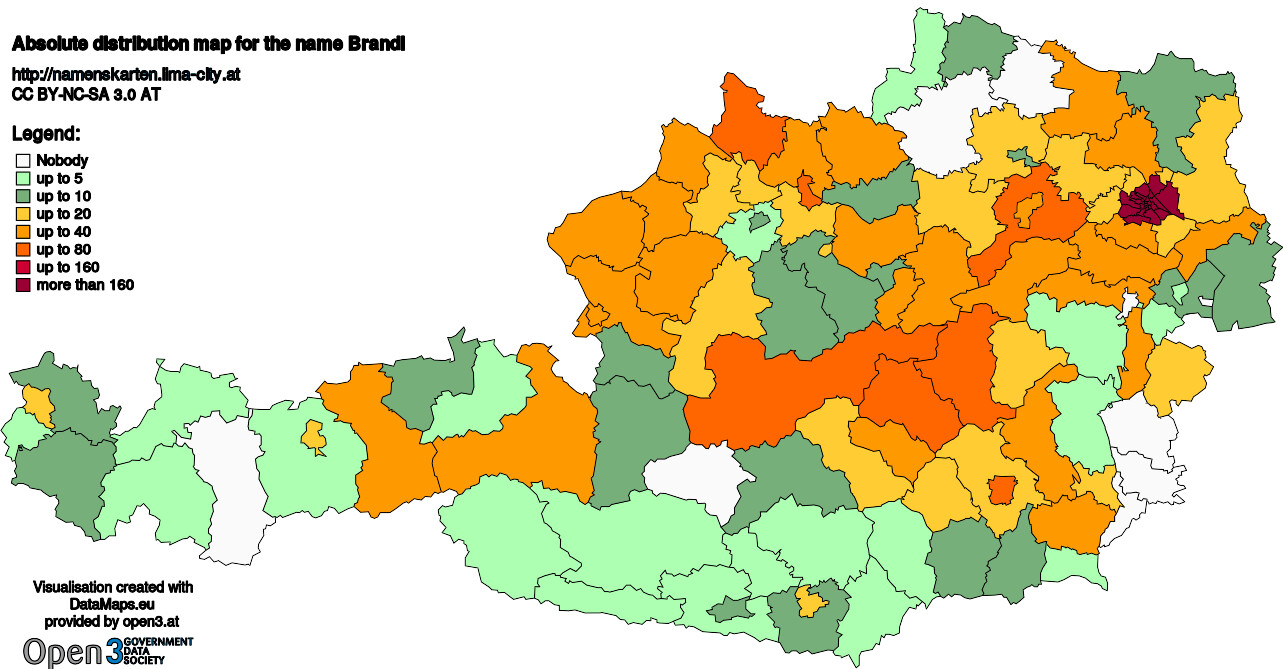 Absolute Distribution maps for surname Brandl