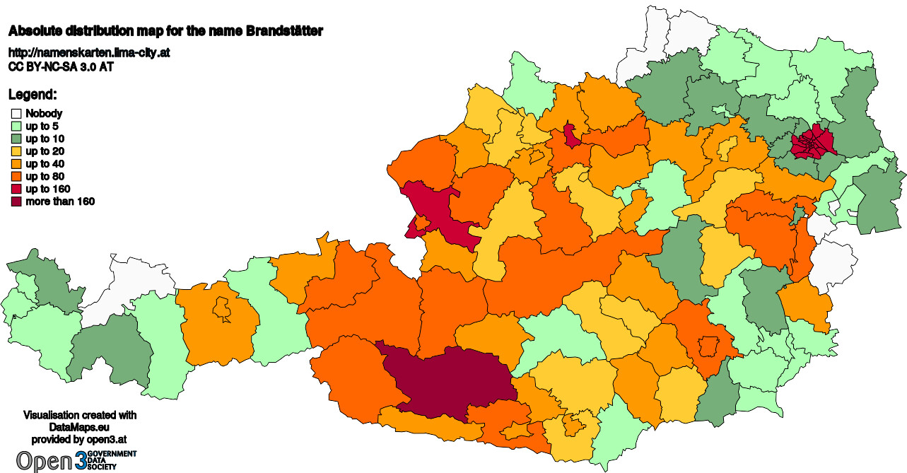 Absolute Distribution maps for surname Brandstätter