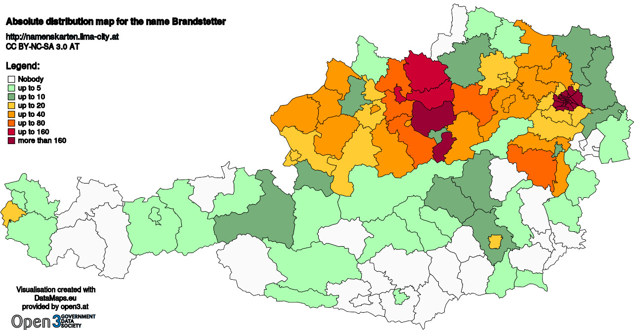 Absolute Distribution maps for surname Brandstetter