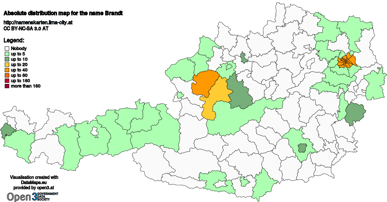 Absolute Distribution maps for surname Brandt