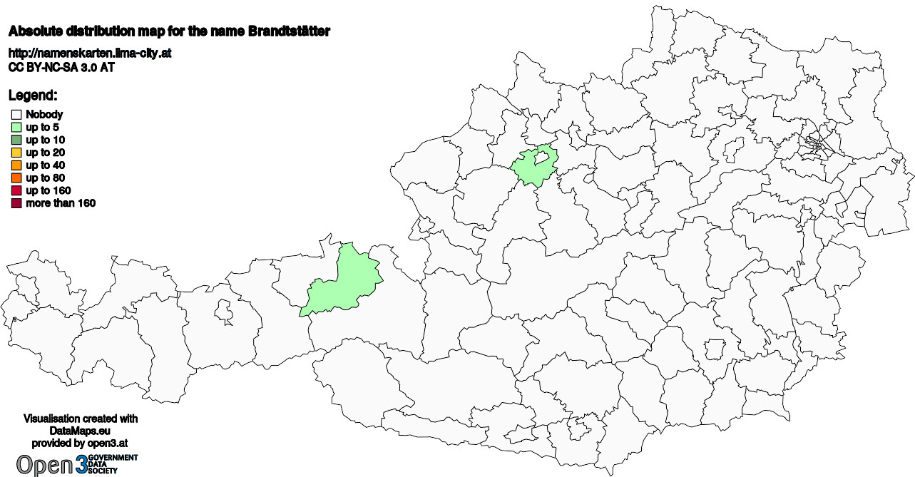 Absolute Distribution maps for surname Brandtstätter