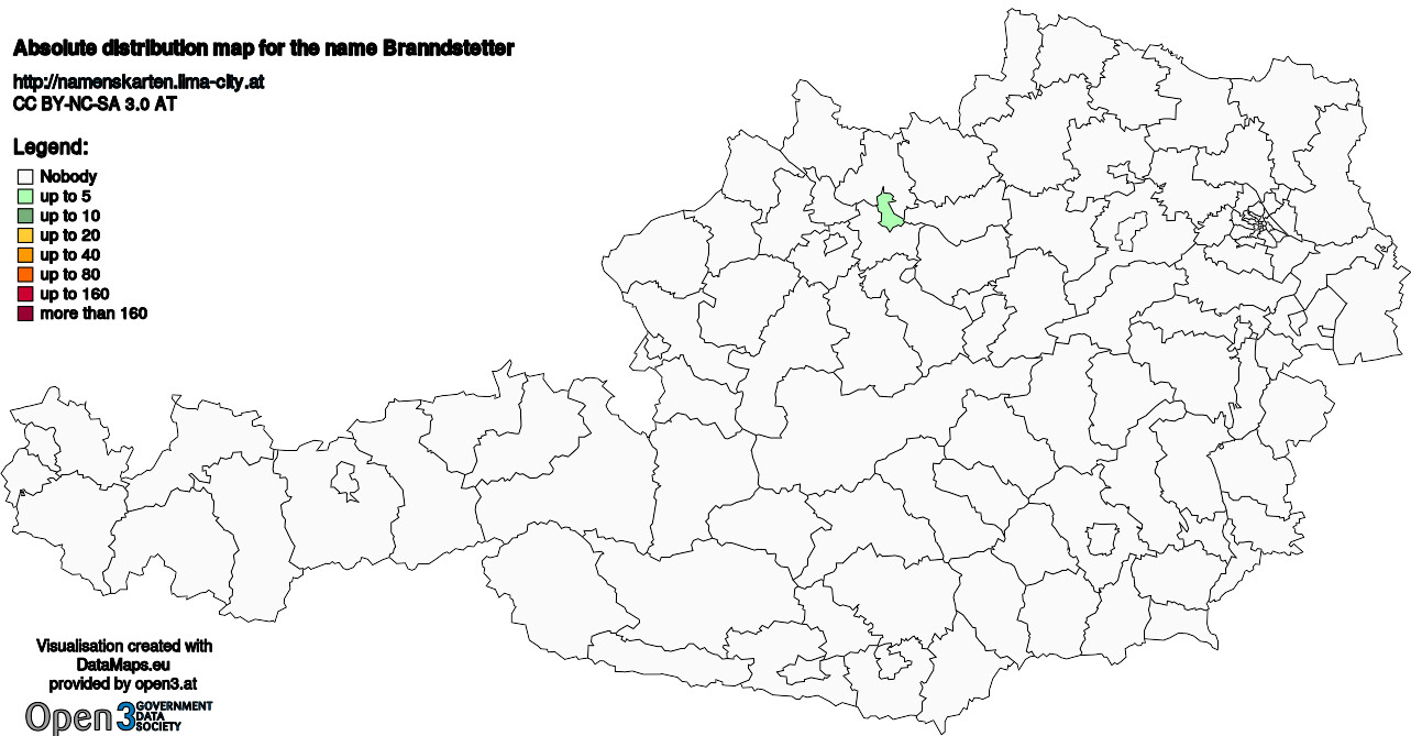 Absolute Distribution maps for surname Branndstetter