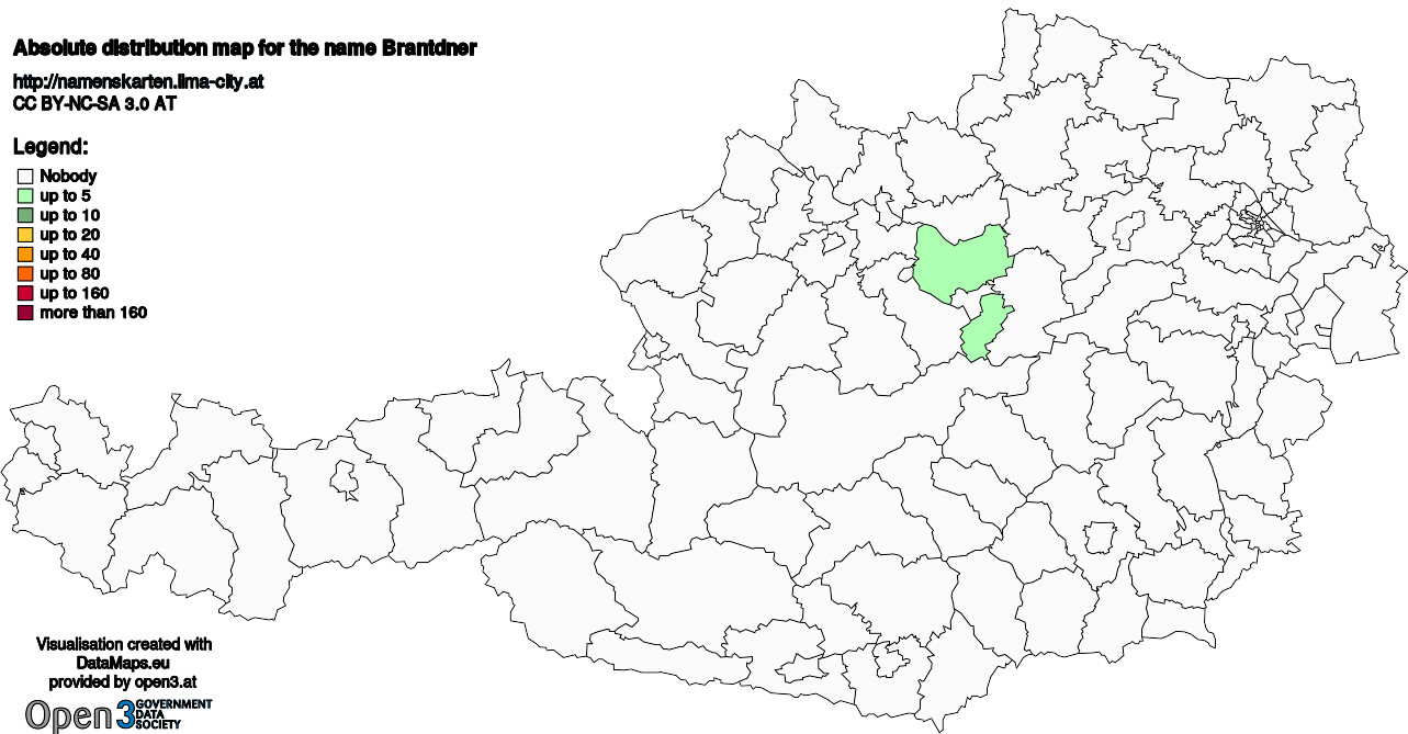 Absolute Distribution maps for surname Brantdner