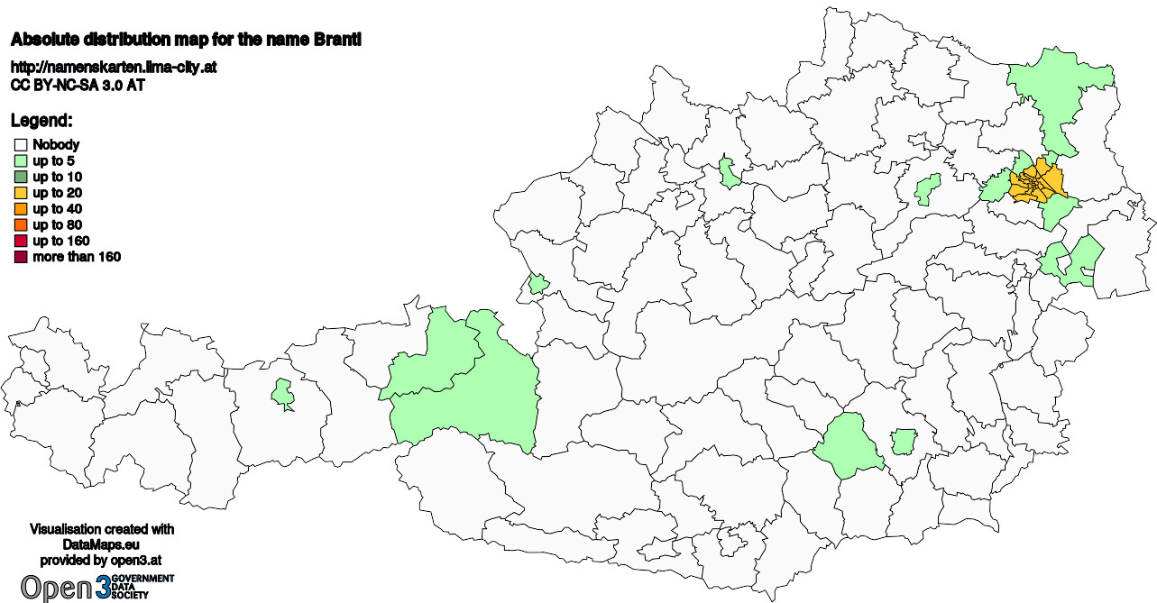 Absolute Distribution maps for surname Brantl