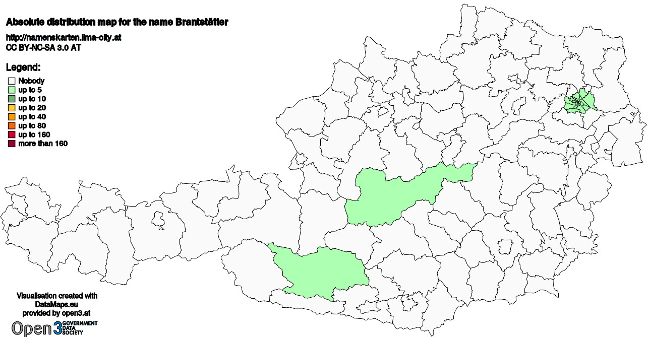 Absolute Distribution maps for surname Brantstätter
