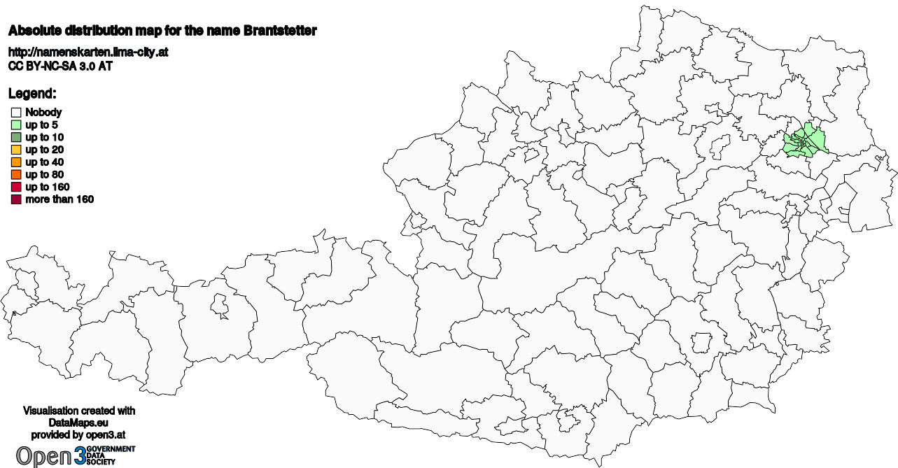 Absolute Distribution maps for surname Brantstetter