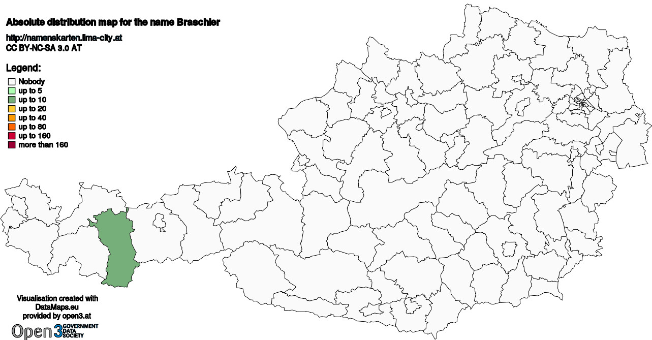 Absolute Distribution maps for surname Braschler