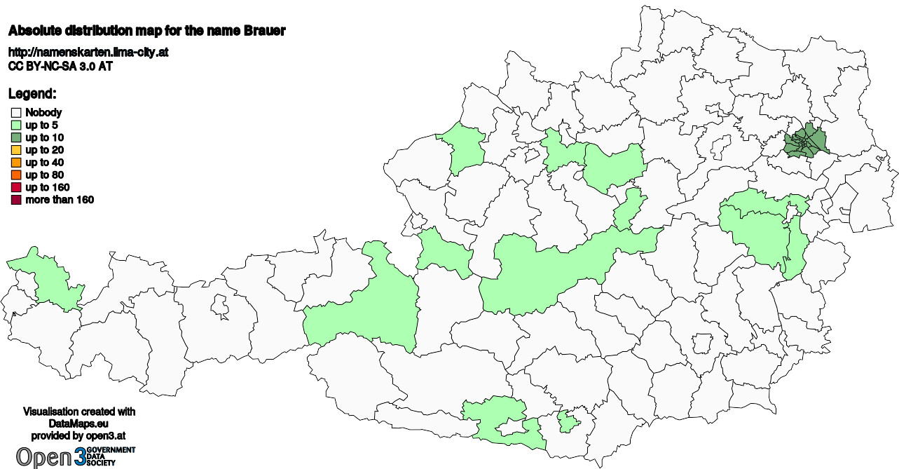 Absolute Distribution maps for surname Brauer