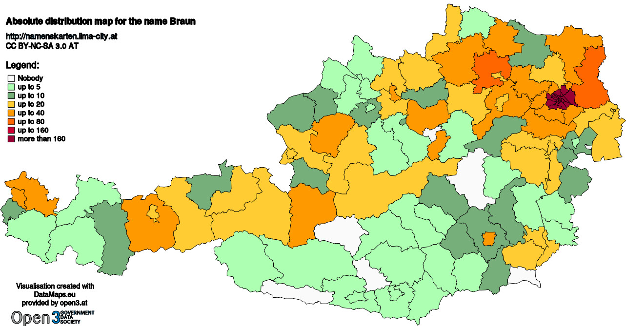 Absolute Distribution maps for surname Braun