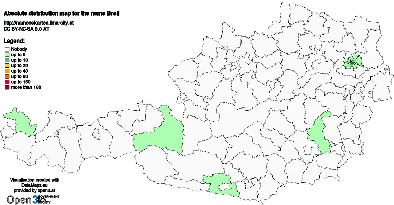 Absolute Distribution maps for surname Brell