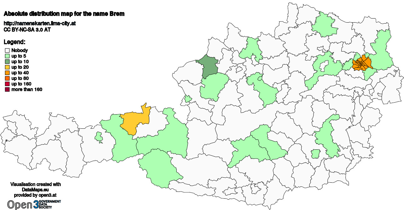 Absolute Distribution maps for surname Brem