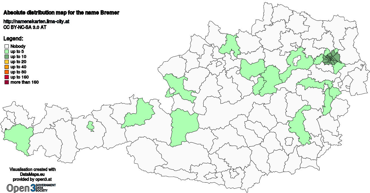 Absolute Distribution maps for surname Bremer