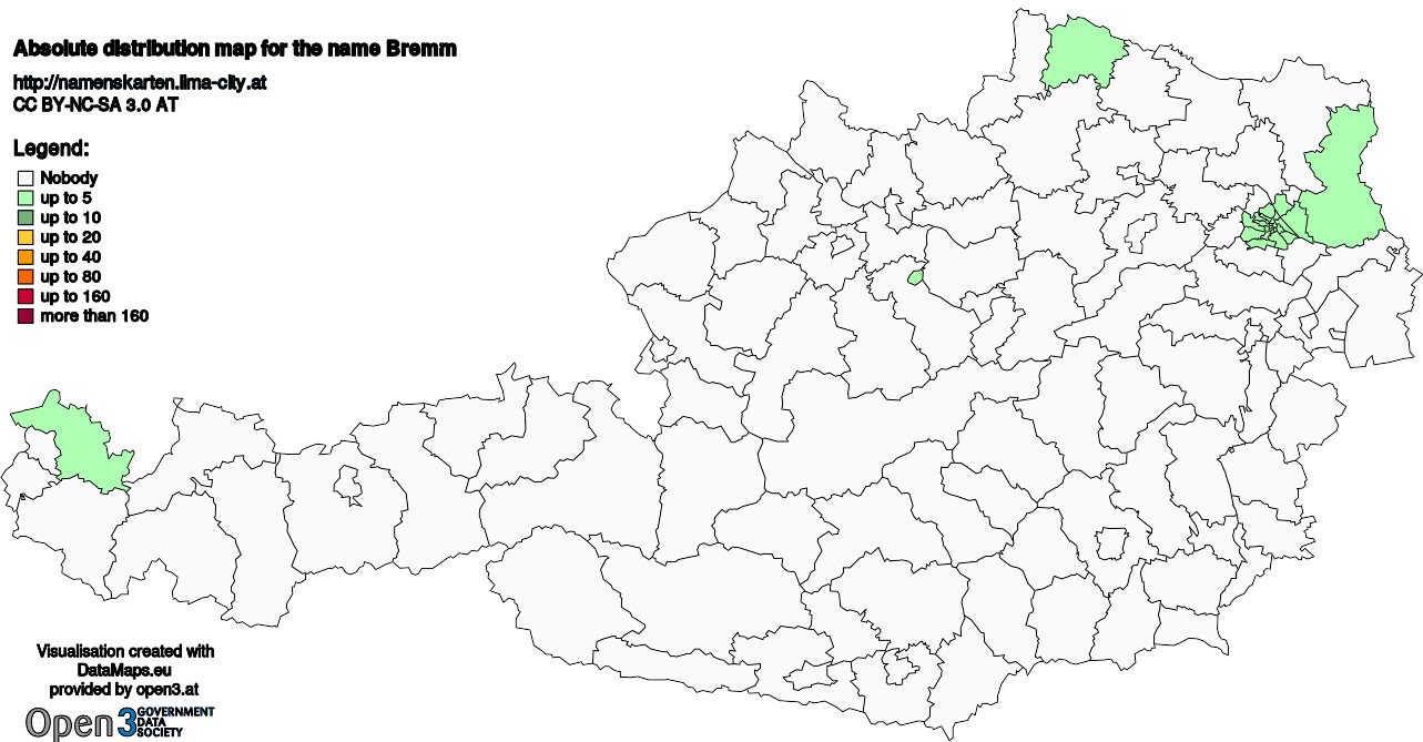 Absolute Distribution maps for surname Bremm