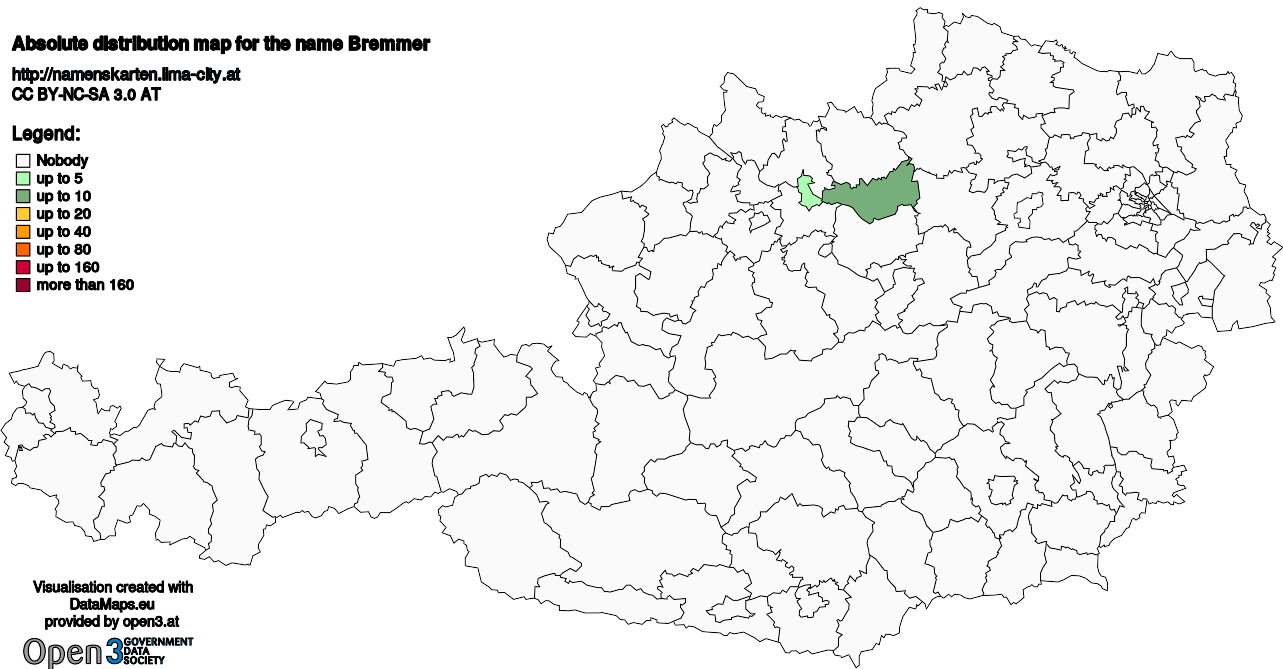 Absolute Distribution maps for surname Bremmer