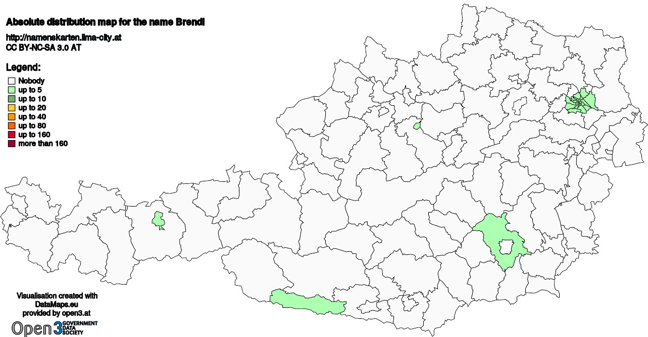 Absolute Distribution maps for surname Brendl