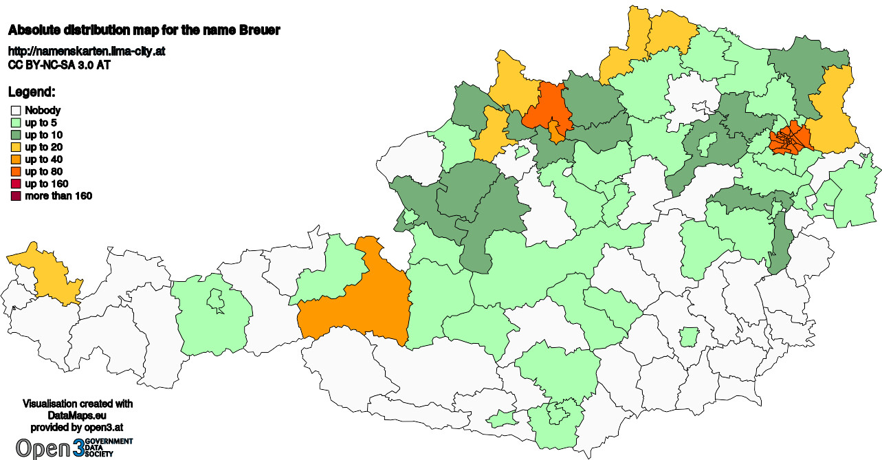 Absolute Distribution maps for surname Breuer