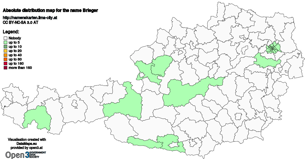 Absolute Distribution maps for surname Brieger