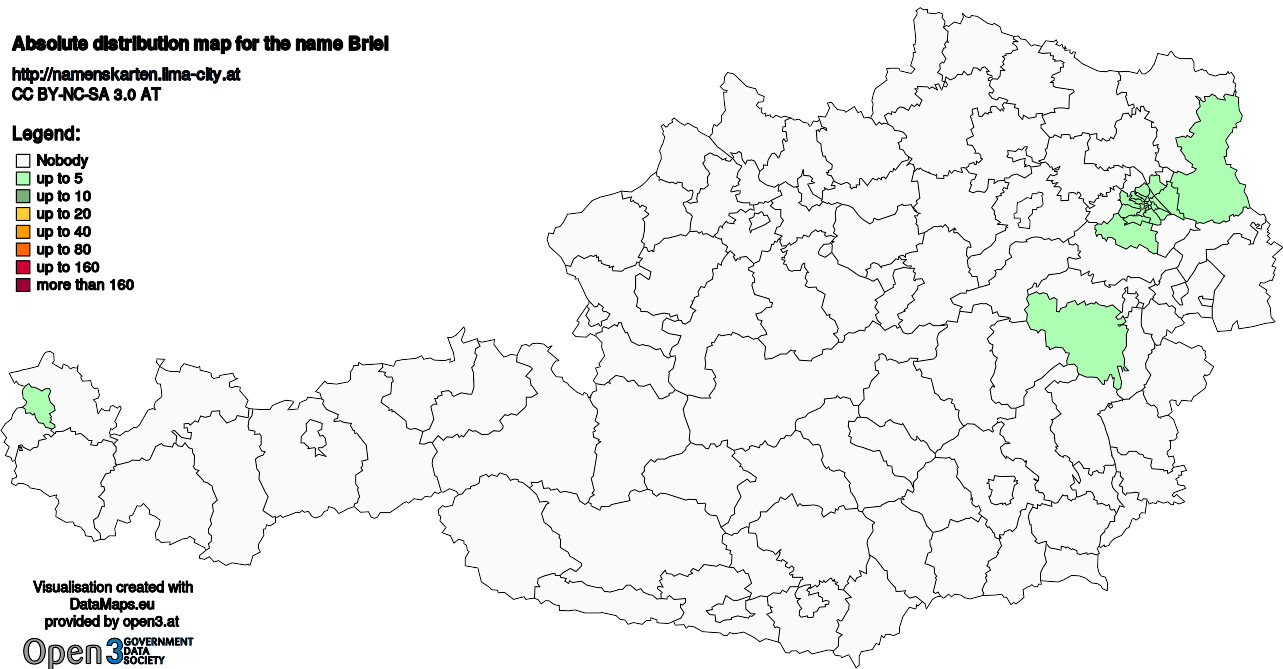 Absolute Distribution maps for surname Briel