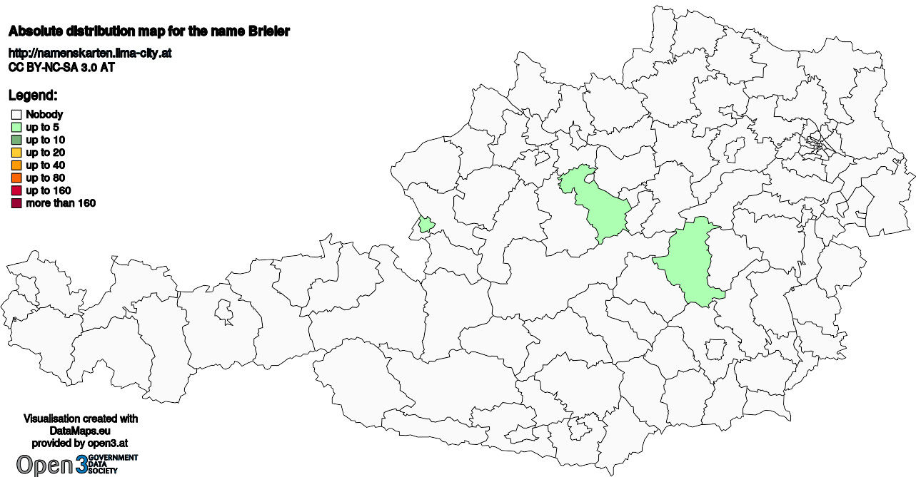 Absolute Distribution maps for surname Brieler