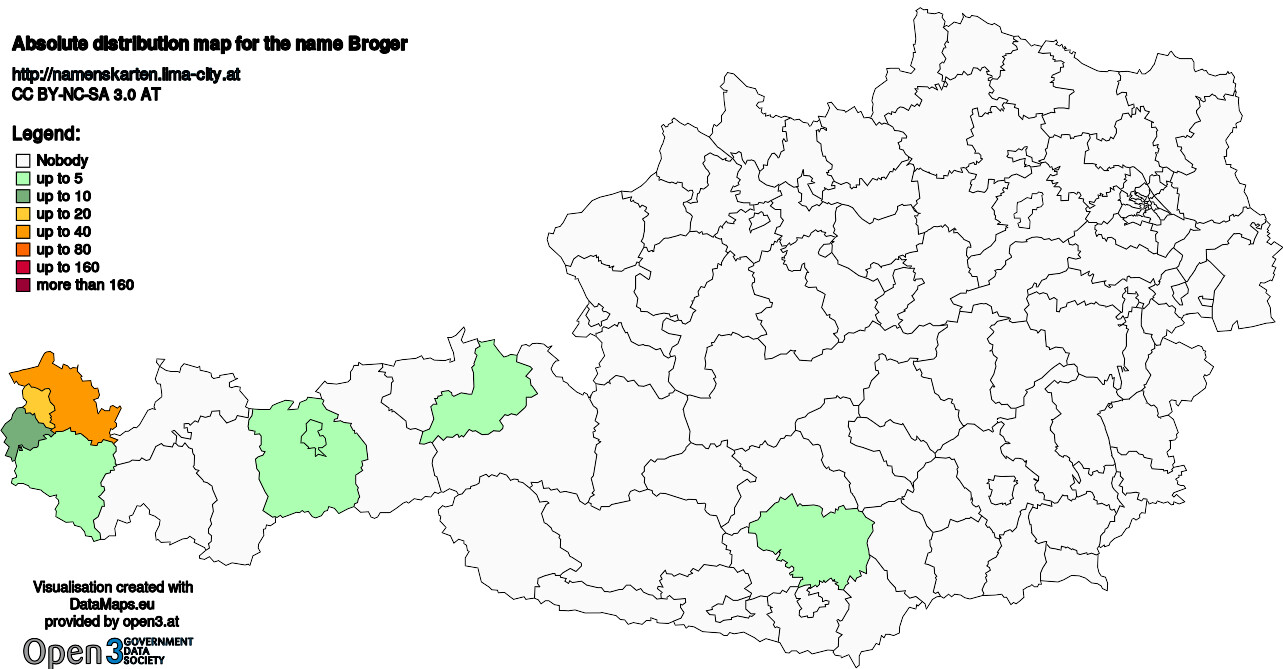 Absolute Distribution maps for surname Broger