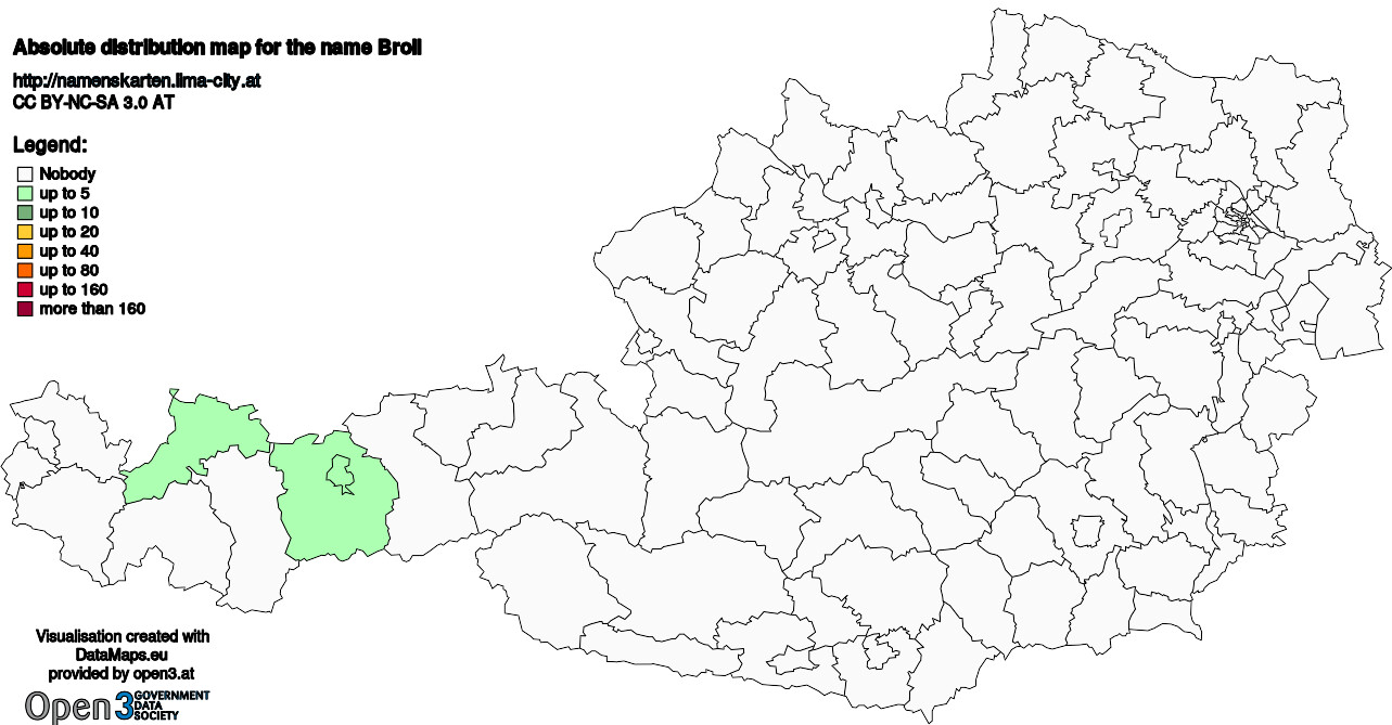 Absolute Distribution maps for surname Broll