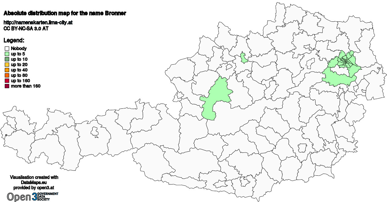 Absolute Distribution maps for surname Bronner