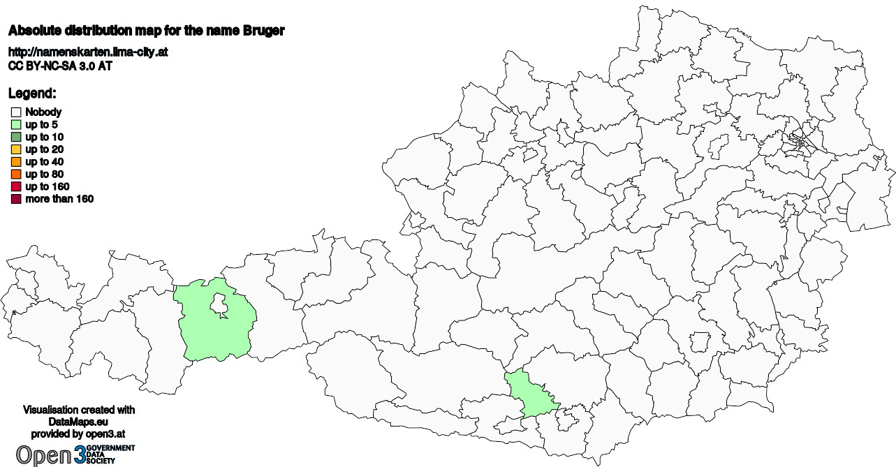 Absolute Distribution maps for surname Bruger
