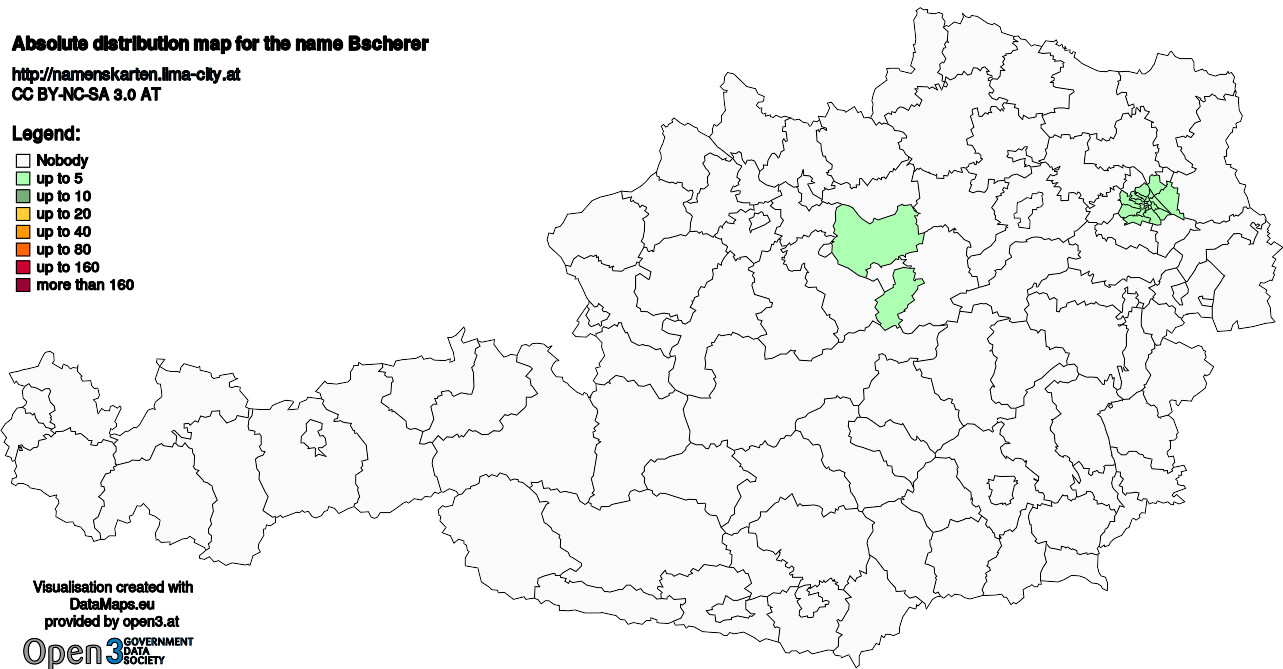 Absolute Distribution maps for surname Bscherer