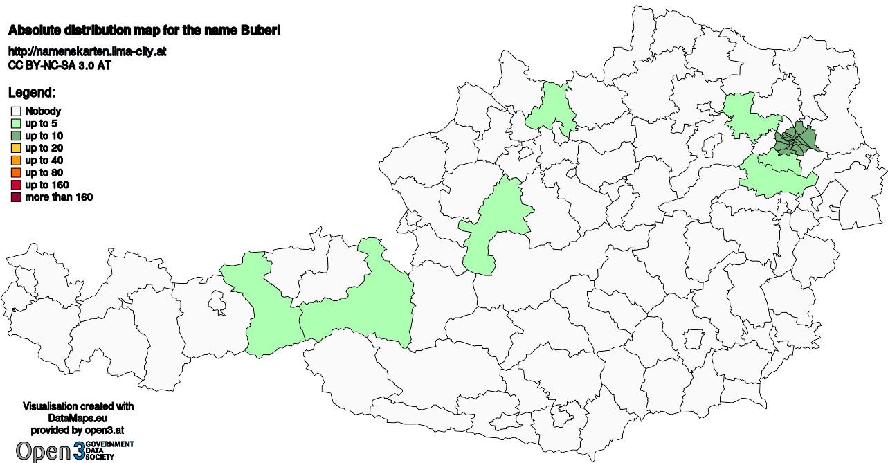 Absolute Distribution maps for surname Buberl